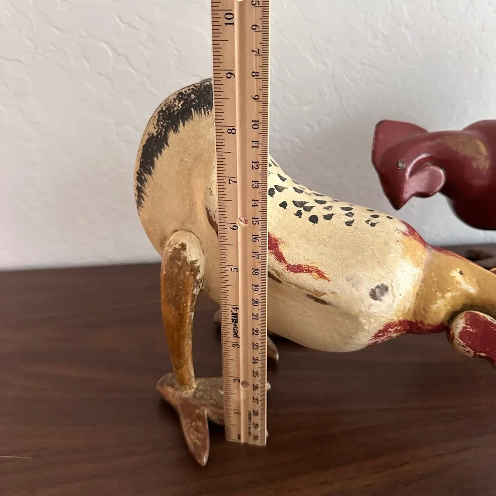 Vintage Wooden Pecking Hens Pair (2)‎ Red Farmhouse Folk Art Large
